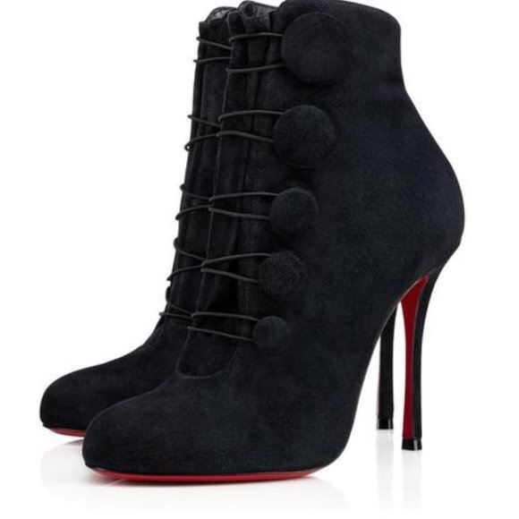 Christian Louboutin Shoes - Christian Louboutin Booton 100 Suede Button Strap Booties Black